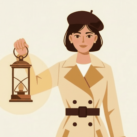 Lucienne, a chic French inspector holding a glowing hand lantern
